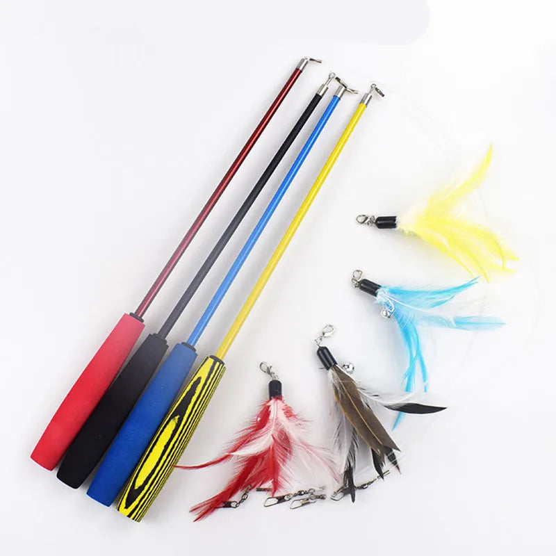 Retractable Cat Wand Teaser with Feather