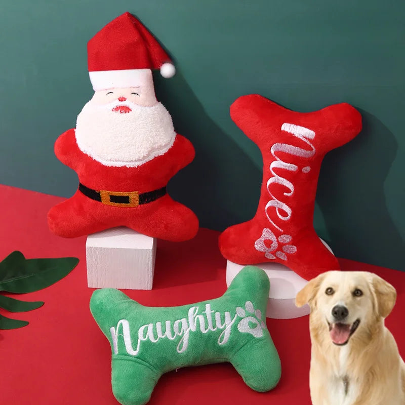 Christmas Squeaky Toys - Father Christmas & Festive Dog Bones