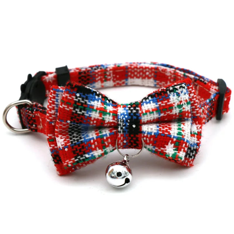 Christmas Plaid Pet Collar with Bell