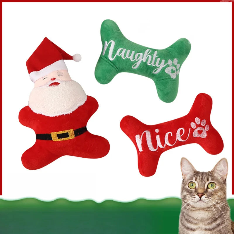 Christmas Squeaky Toys - Father Christmas & Festive Dog Bones