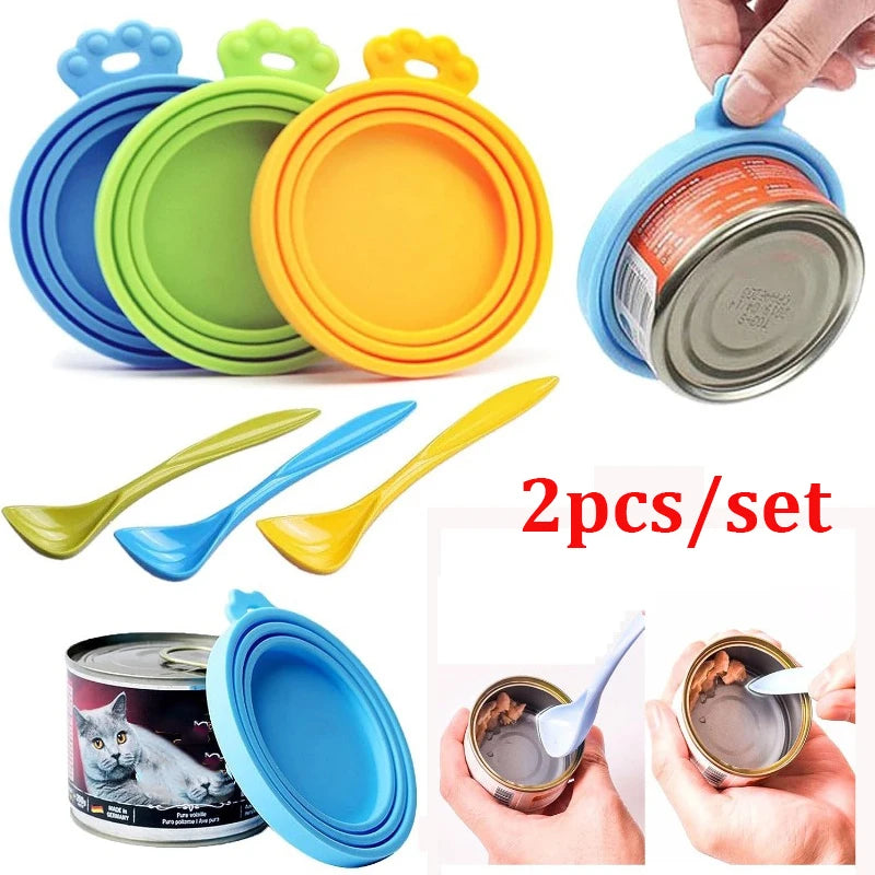 Universal Pet Food Can Covers & Spoon Set