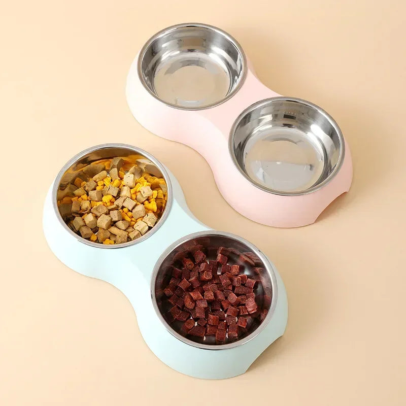 Dual Delight: Stainless Steel Pet Food & Water Bowls