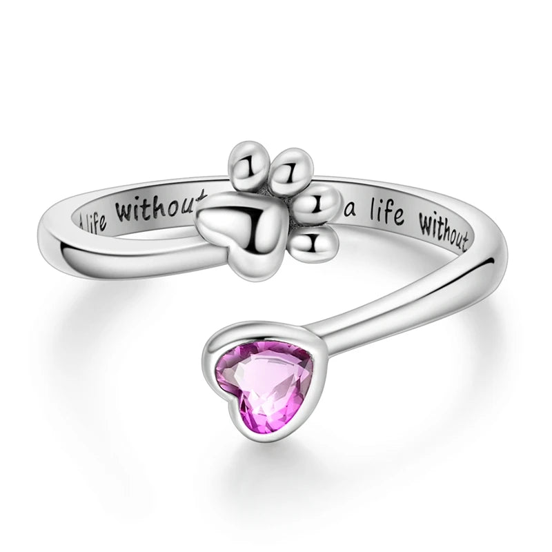 Paw Print Adjustable Heart Ring