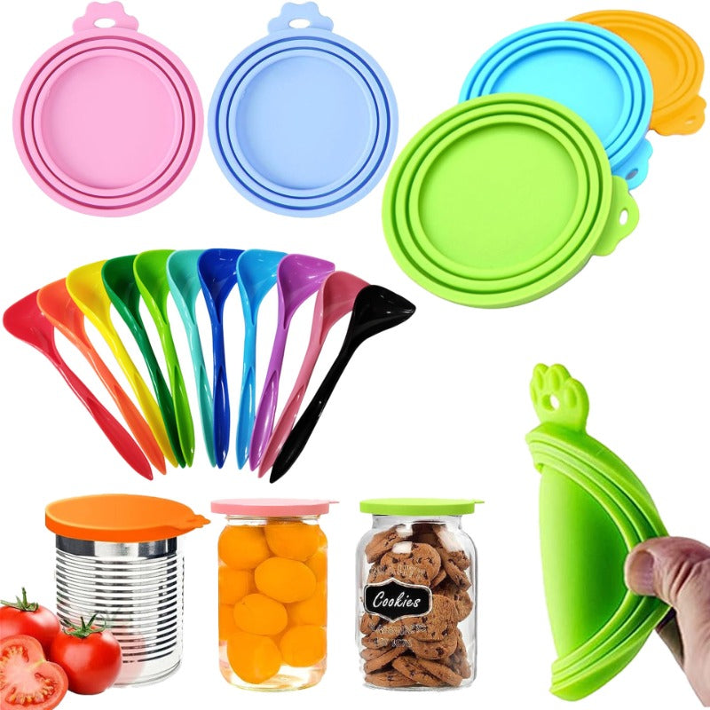 Universal Pet Food Can Covers & Spoon Set