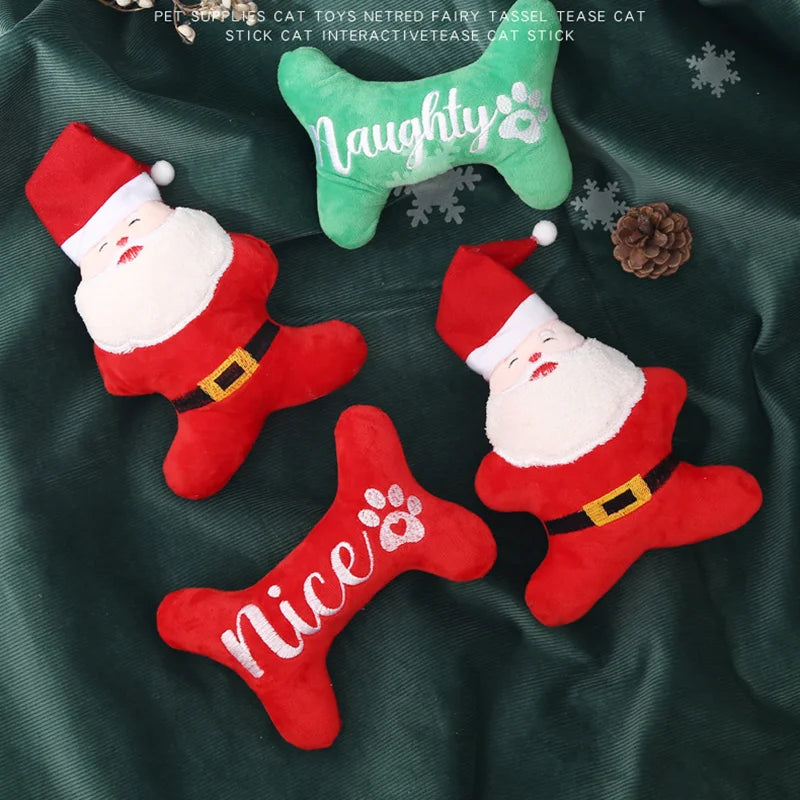Christmas Squeaky Toys - Father Christmas & Festive Dog Bones