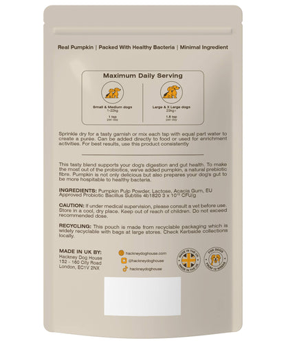 Hackney Dog House | Pre & Probiotics For Dogs | Real Pumpkin Powder + Probiotic
