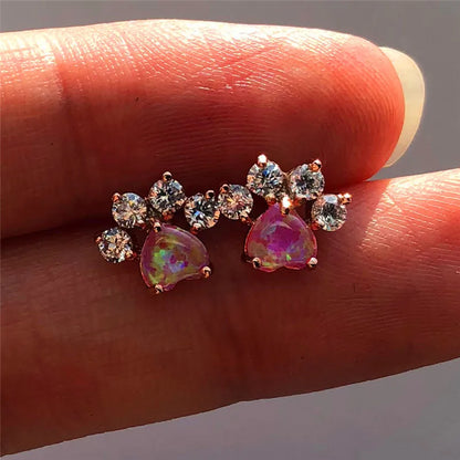 Cubic Zirconia Paw Print Stud Earrings
