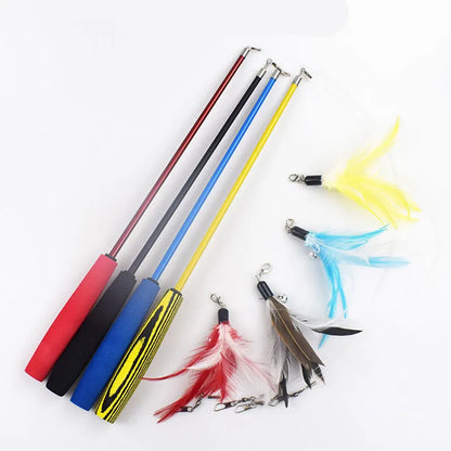 Retractable Cat Wand Teaser with Feather