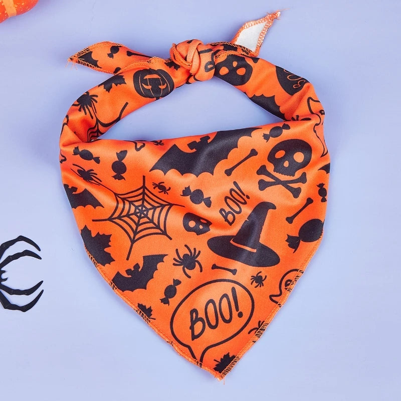 Halloween Dog Bandana – Pumpkin & Skeleton Scarf Designs