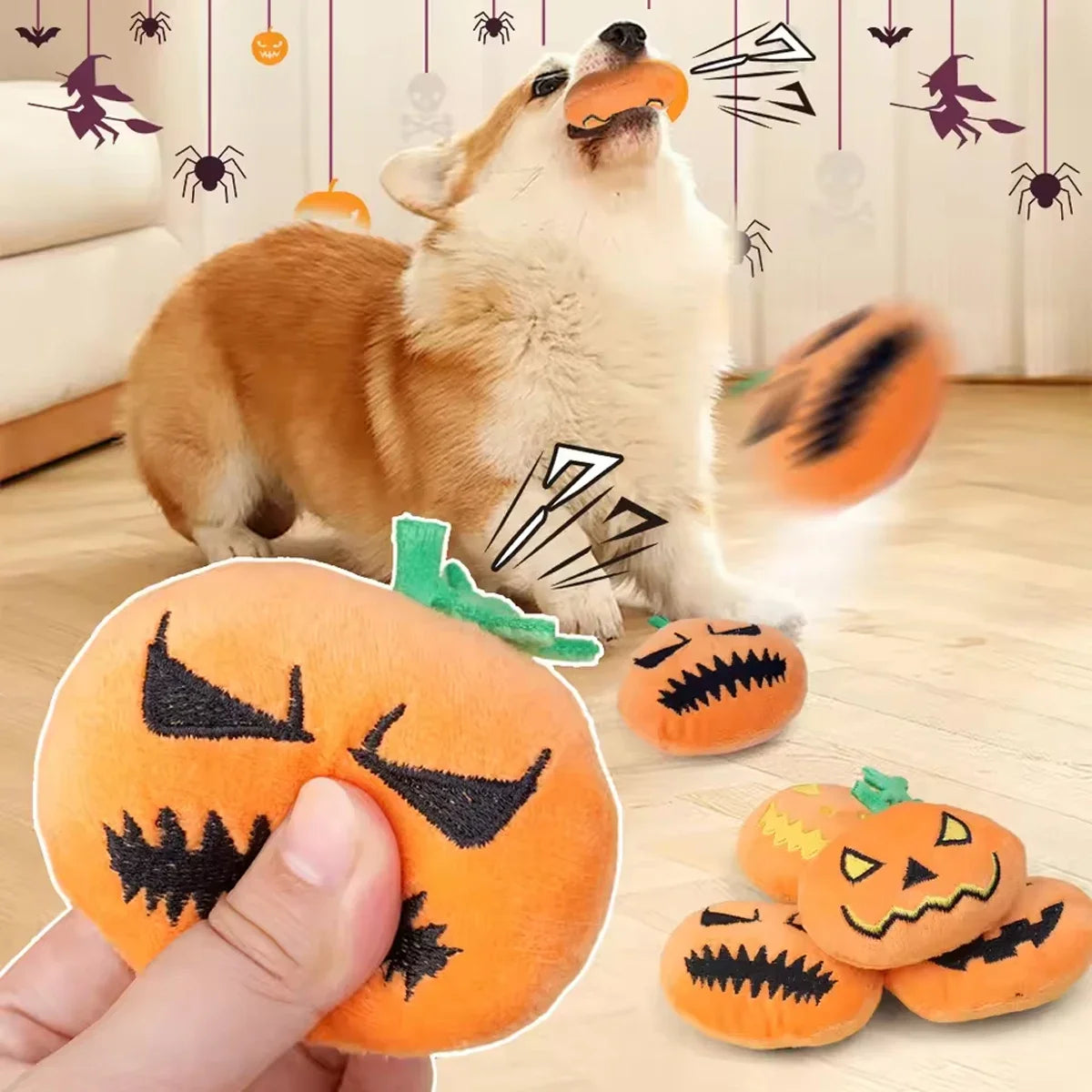 Halloween Pumpkin Plush Dog Toy