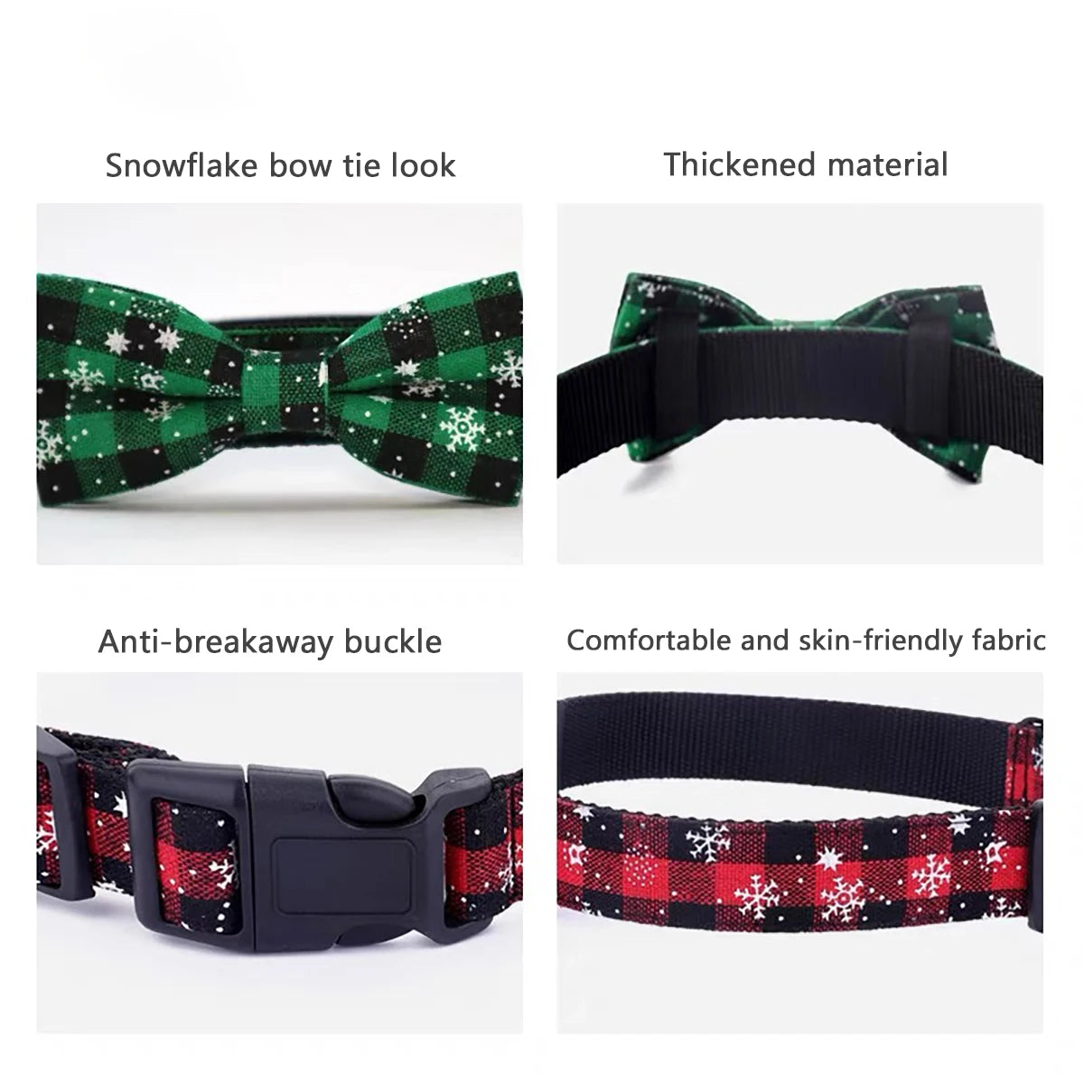 Christmas Plaid Pet Collar with Bow Tie - All Sizes
