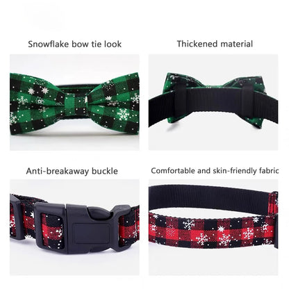 Christmas Plaid Pet Collar with Bow Tie - All Sizes