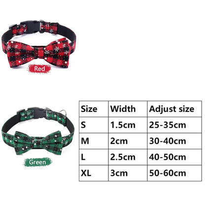 Christmas Plaid Pet Collar with Bow Tie - All Sizes