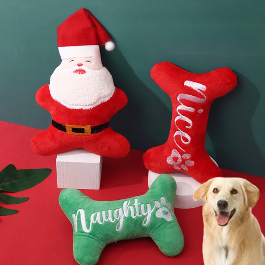 Christmas Squeaky Toys - Father Christmas & Festive Dog Bones