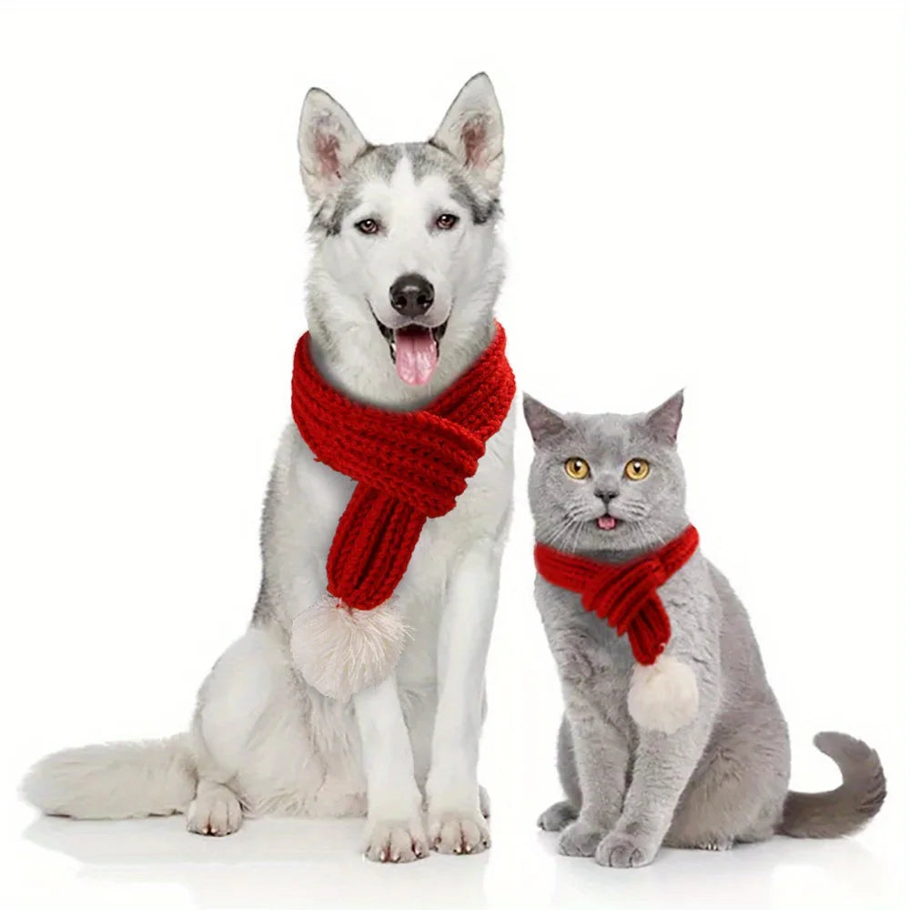 Knitted Pet Scarf with Pompom