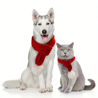 Knitted Pet Scarf with Pompom