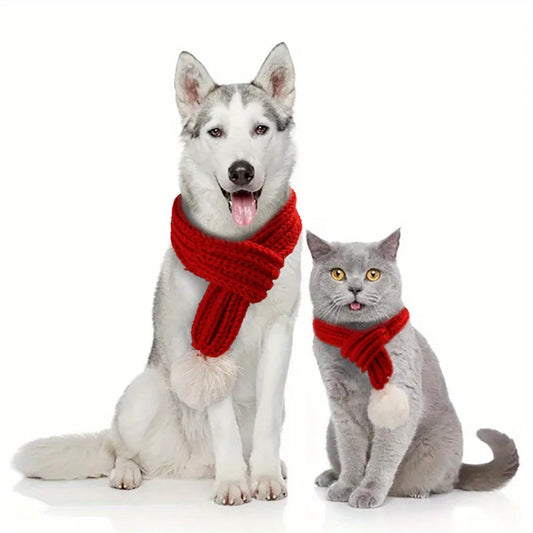 Knitted Pet Scarf with Pompom