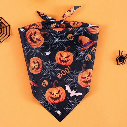 2-Pack Halloween Dog Bandanas – Pumpkin & Ghost Triangle Scarves for Pets
