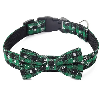 Christmas Plaid Pet Collar with Bow Tie - All Sizes