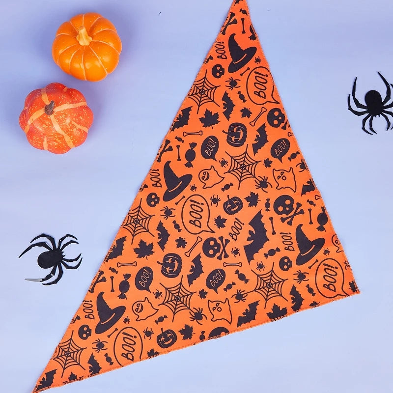 Halloween Dog Bandana – Pumpkin & Skeleton Scarf Designs