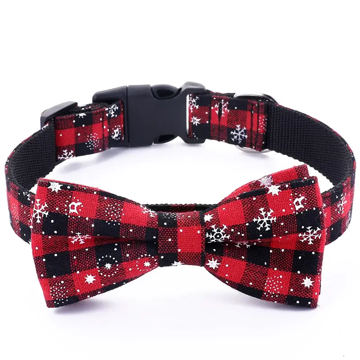 Christmas Plaid Pet Collar with Bow Tie - All Sizes