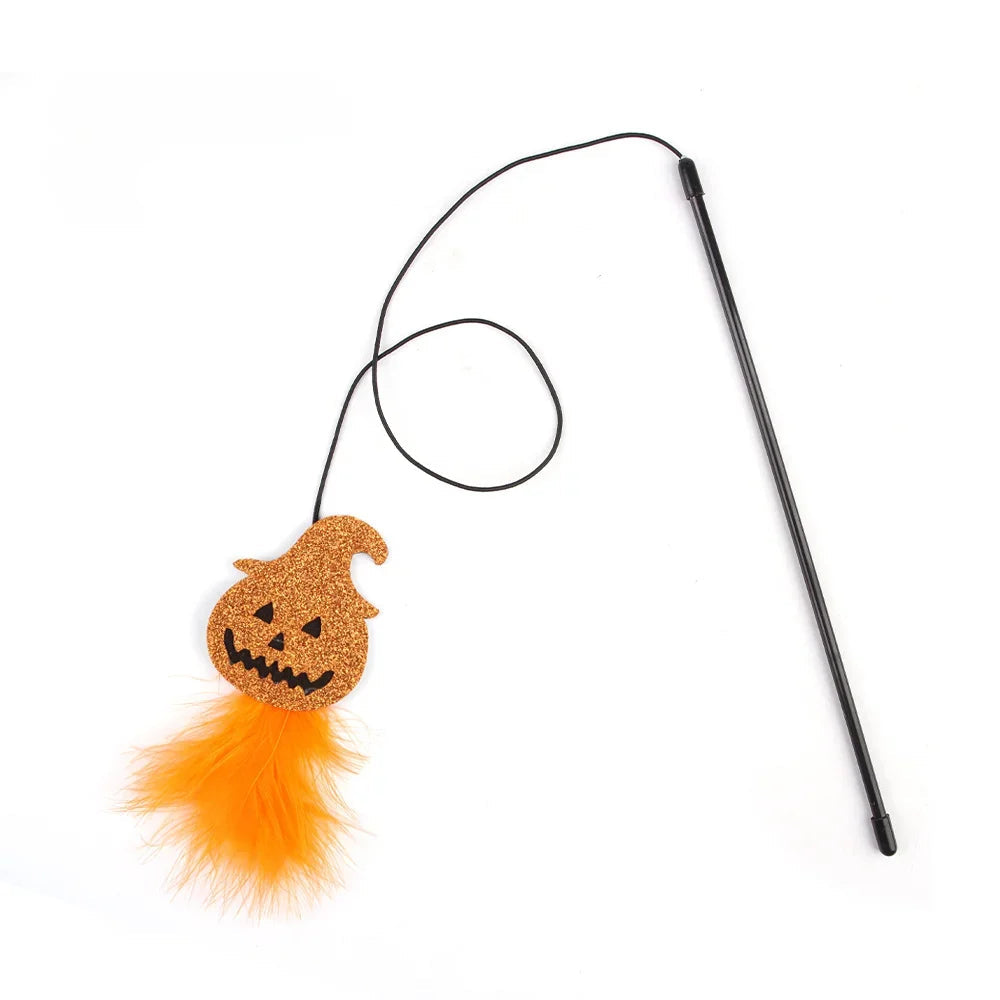 Halloween Cat Teaser Wand Toy – Bat, Pumpkin & Spider