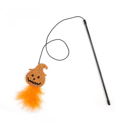 Halloween Cat Teaser Wand Toy – Bat, Pumpkin & Spider