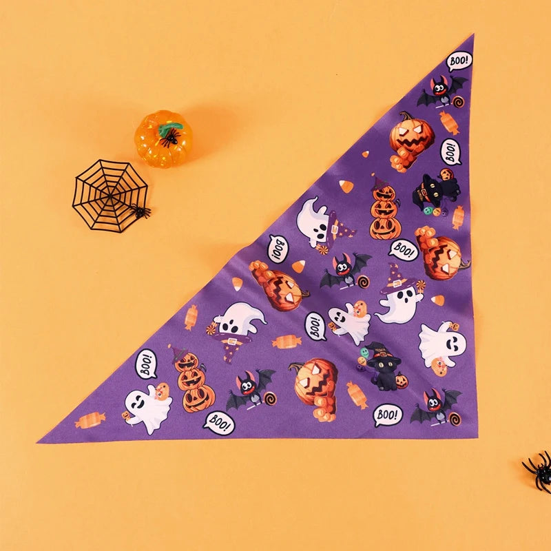 2-Pack Halloween Dog Bandanas – Pumpkin & Ghost Triangle Scarves for Pets