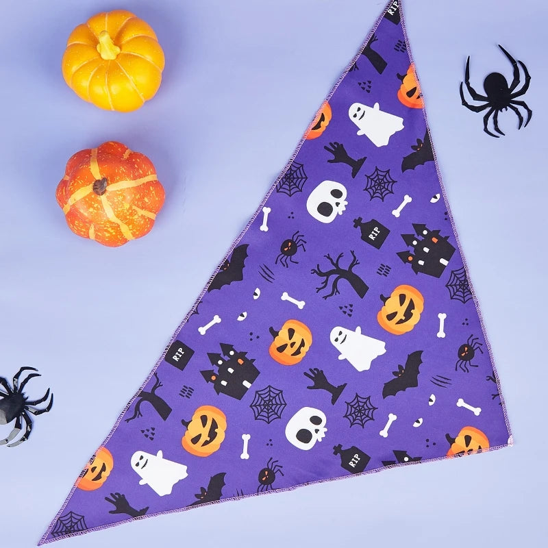 Halloween Dog Bandana – Pumpkin & Skeleton Scarf Designs