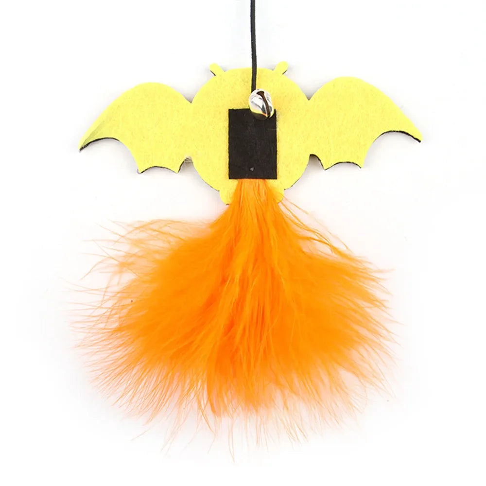 Halloween Cat Teaser Wand Toy – Bat, Pumpkin & Spider