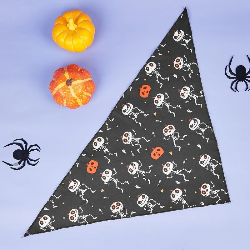 Halloween Dog Bandana – Pumpkin & Skeleton Scarf Designs