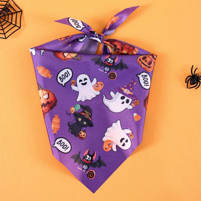 2-Pack Halloween Dog Bandanas – Pumpkin & Ghost Triangle Scarves for Pets