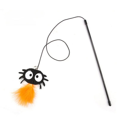 Halloween Cat Teaser Wand Toy – Bat, Pumpkin & Spider