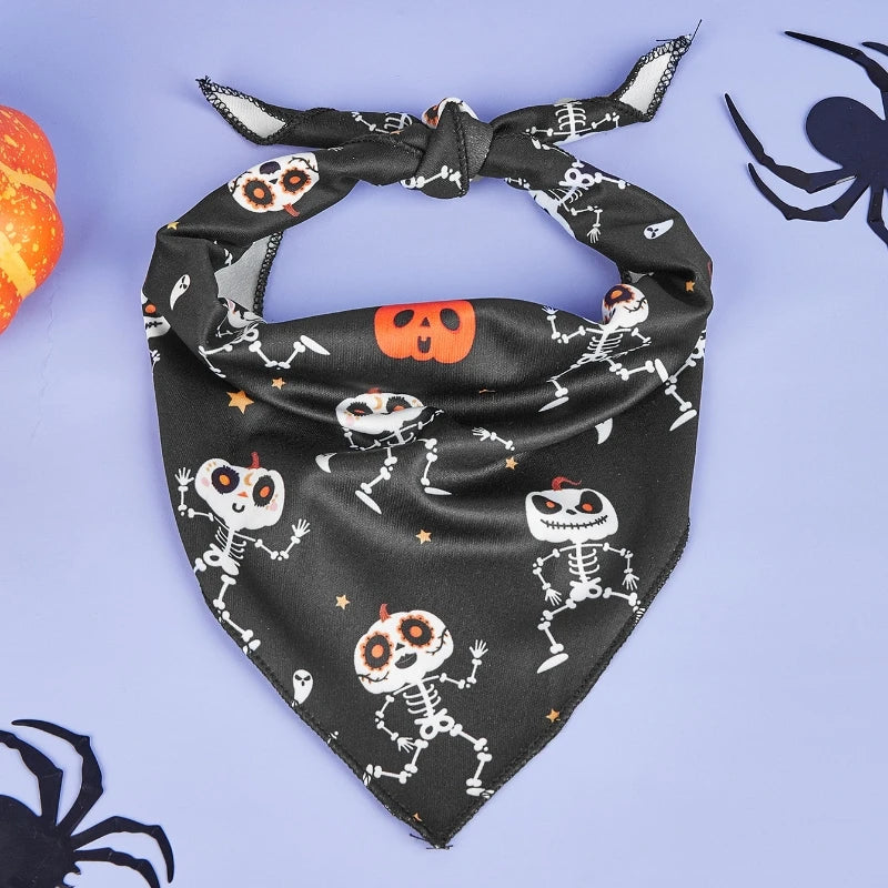 Halloween Dog Bandana – Pumpkin & Skeleton Scarf Designs