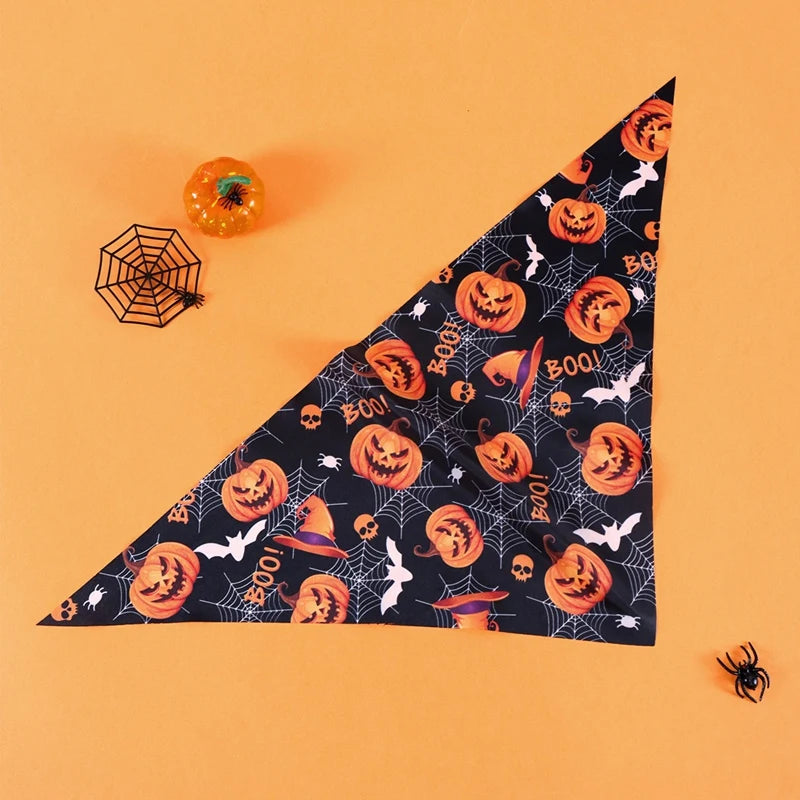 2-Pack Halloween Dog Bandanas – Pumpkin & Ghost Triangle Scarves for Pets