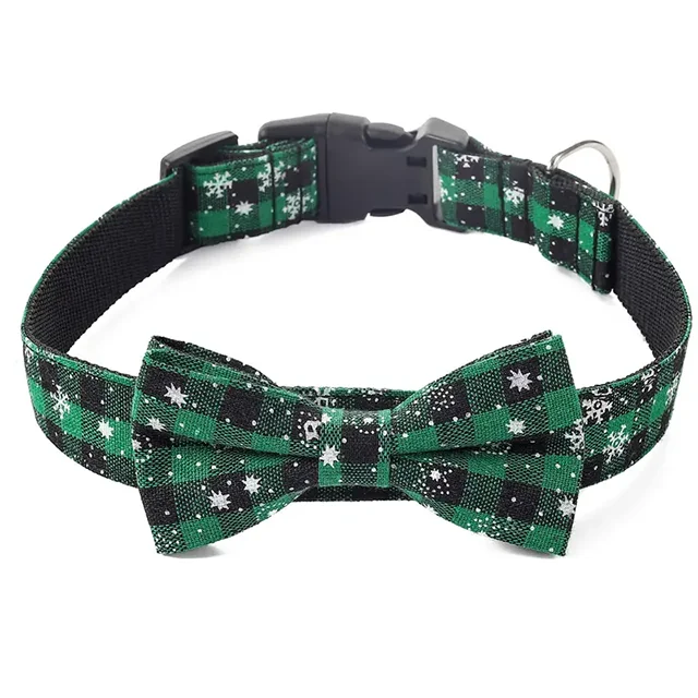 Christmas Plaid Pet Collar with Bow Tie - All Sizes