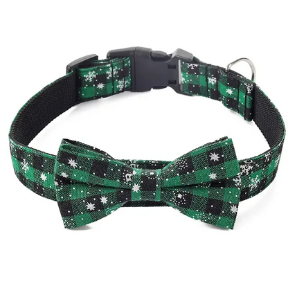 Christmas Plaid Pet Collar with Bow Tie - All Sizes